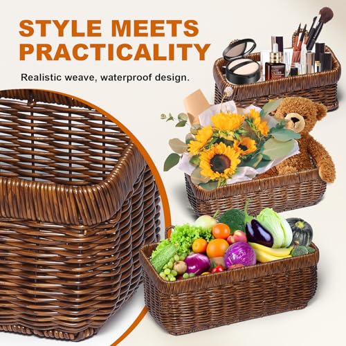 FRONDENT 2 Piezas Cesta Para Colgar En La Pared,Estantes Para Fruta,Cesta Para Cebollas y Patatas Con Ganchos,Canasta De Almacenamiento De Mimbre,Para La Organización Del Hogar(Marrón-Grande) - imagen 3