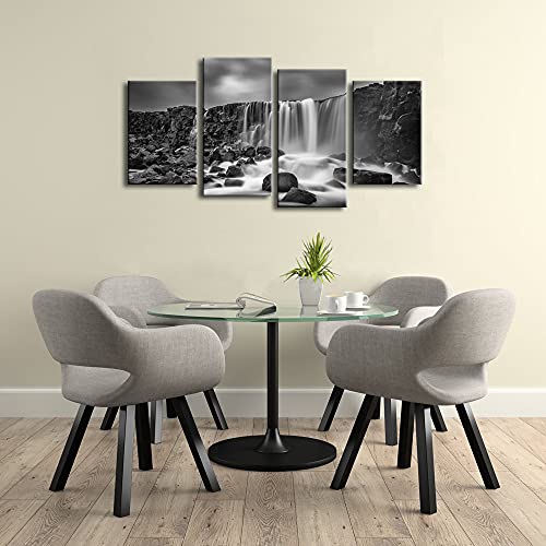 Pyradecor 4 Panels Black And White Rocky Waterfall Pictures Paintings On Canvas Wall Art Prints For Wall Decor Living Room Modern Grace Landscape Sea Beach Giclee Canvas Print Artwork Home Decorations #TOP2