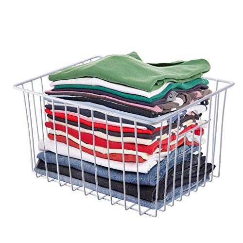 SANNO Freezer Baskests Organizer Bins, Freezer Wire Storage Basket Refrigerator Storage Baskets Bins Organizer with Built-in Handles for Cabinets, Pantry, Closets, Bedrooms - Set of 2 White - Thumbnail 5