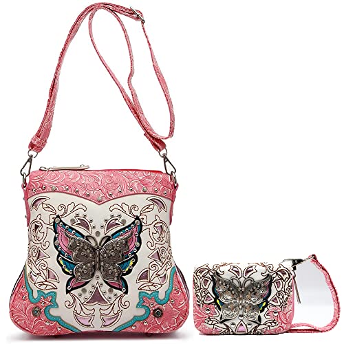 Butterfly Flower Springtime Purse Women Clutch Western CCW Rhinestone Crossbody Handbags With Mini Wallet