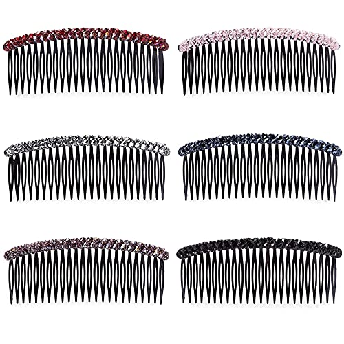Decorative Hair Side Combs for Women, Rhinestone Accessories (5 Inches, 6 Pack)