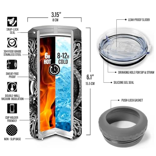 Image of SANDJEST Wolf Tumbler Raven Viking 4 in 1 12oz Tumbler Can Cooler Coozie Skinny Stainless Steel Tumbler Gift for Men Dad Son Father Husband Christmas Birthday