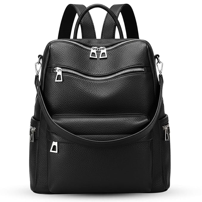 Leather Backpack for Women Elegant Backpack Purse Ladies Leather Shoulder Fitting Diwali Bhaidooj Gift for Sister, Mother Bhabhi (BlackLTru)