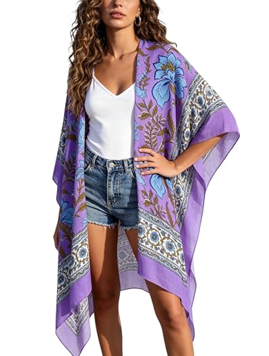 Image of Breezy Lane Women's Kimono Cardigan Summer Swimsuit Coverups Beach Cover Up with Floral Print for Vacation