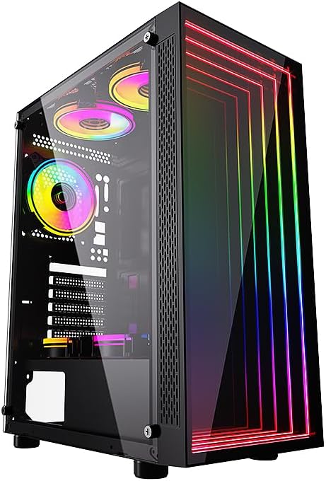 Bgears b-Optillusion Gaming PC ATX case, Special Optical Illusion ARGB Front Panel, Tempered Glass Side. USB3.0, Support up to EATX Motherboard. Fan Not Included.