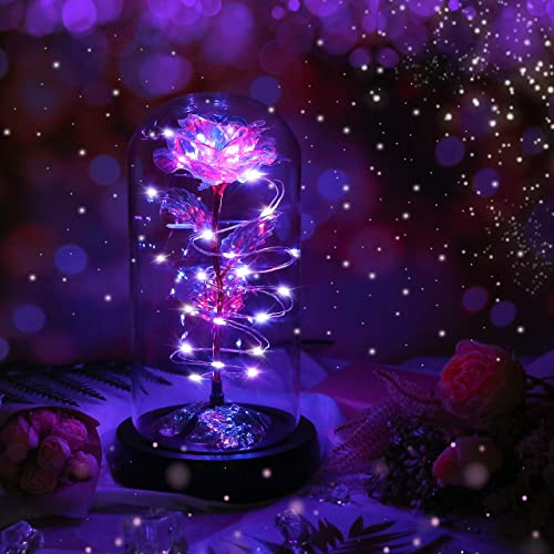 Rotating Valentines Day Womens Gifts, Romantic Roses Gifts For Her,Birthday Gifts For Women Her,Light Up Rose In Glass Dome, Spinning Colorful Artificial Rose Flower Gifts For Women,Wife, Anniversary #TOP4