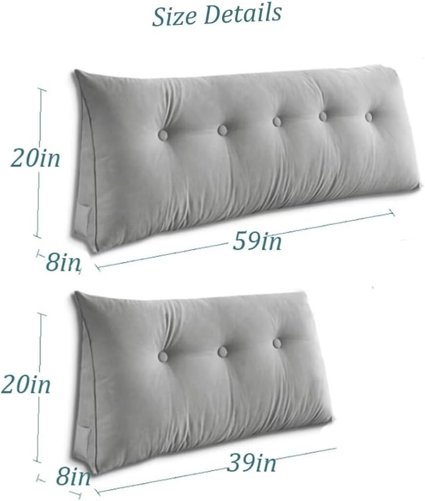 Triangular Reading Bed Rest Pillow with Side Pocket Large Bolster Cushion Headboard Backrest Wedge Pillow Twin with Detachable Cover,Navy Blue,39 * 8 * 20in