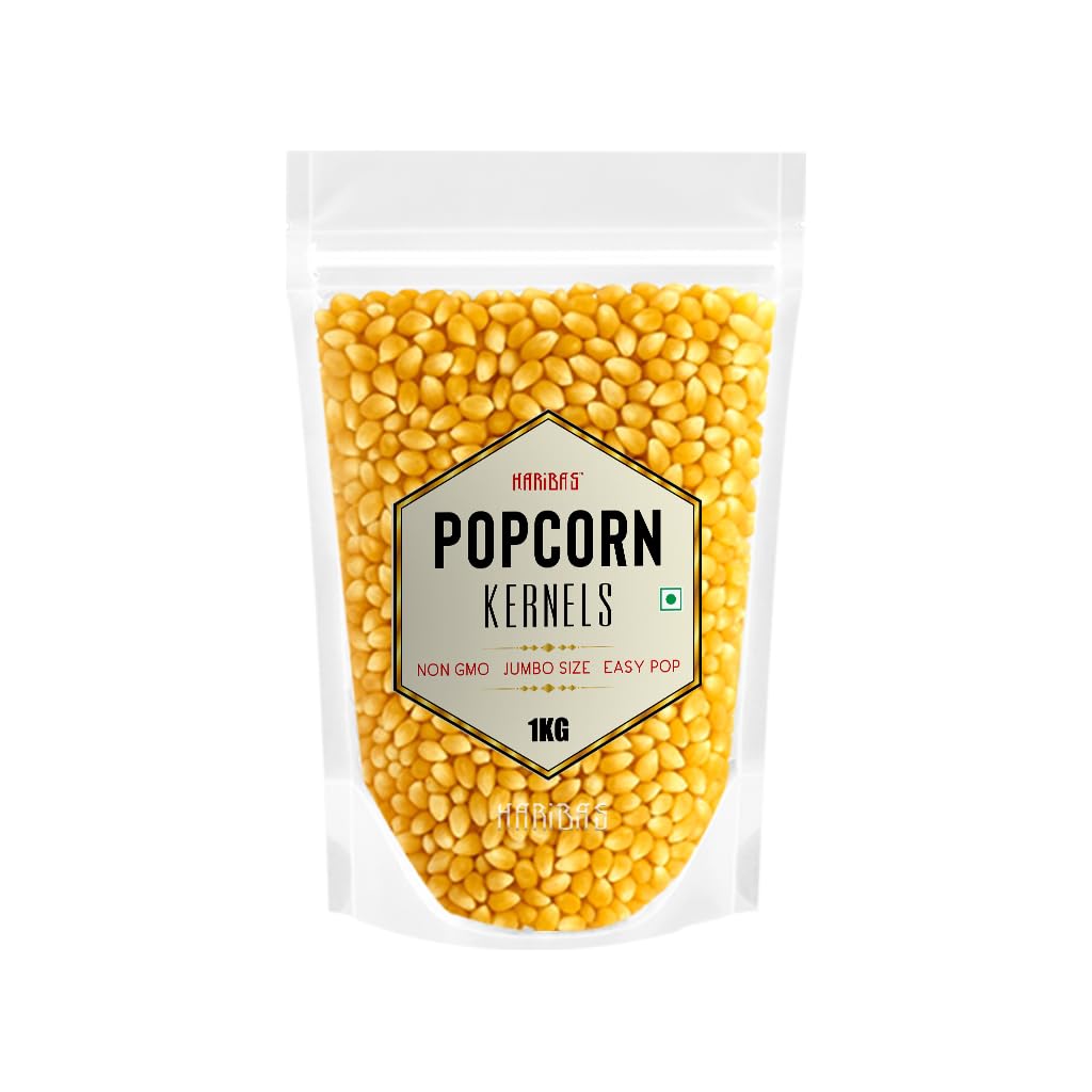 HARIBAS Popcorn Kernels 1kg | Raw Maize for Popcorn | Butterfly Corn High Expansion | Ready to Cook Snack | Homemade Healthy Popcorn | Non-GMO