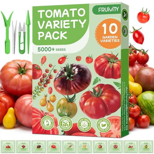 10 Pack Tomato Seeds Variety Pack -5000+ Garden Tomato Seeds for Planting Outdoors & Indoor Home Gardening Gift Roma Chreey Tomatoes & More