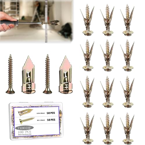 Self Drilling Drywall Anchors with Screws Kit 100Pcs- 50 Sheetrock