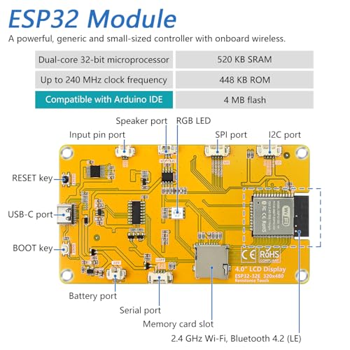 Image of Freenove Bitcoin Miner Solo Lottery Miner, ESP32 CYD 4.0 inch Touch Display 320x480 Pixel TN Screen ST7796 Driver, Dual-core 32-bit 240 MHz Microcontroller WiFi+BT Programmable, Code Tutorial