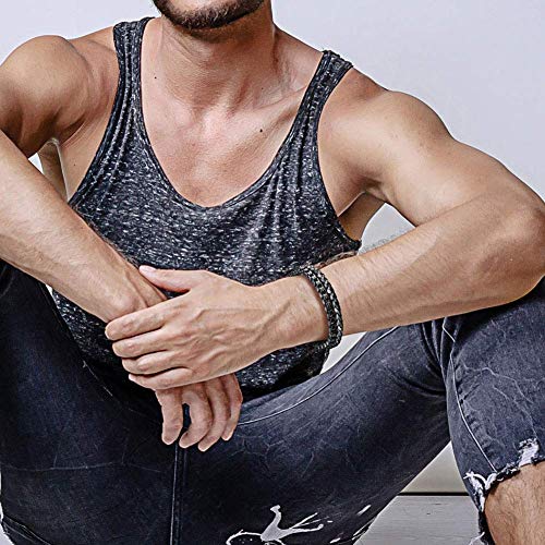 Image of murtoo Mens Bracelet leather and Steel, Stainless Steel Chain and Leather Bracelets for Men