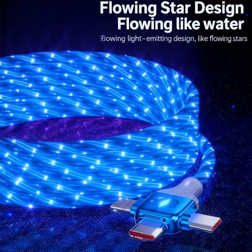 Image of AYI Blue Starry Sky USB Charging Cable Cross Edition, 6-in-1 Multi Charger Cord 39in, Glowing LED Data Sync Wire, Tangle-Free PVC, Smart Trickle Charge Chip, Compatible with Virtually All Devices.