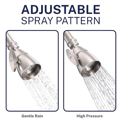 Image of HammerHead Showers SOLID METAL 2 Inch High Pressure Shower Heads BRUSHED NICKEL - California Compliant 1.75 GPM Low Flow Rate - High Flow Shower Head with ADJUSTABLE SPRAY PATTERN - Fixed Shower Head