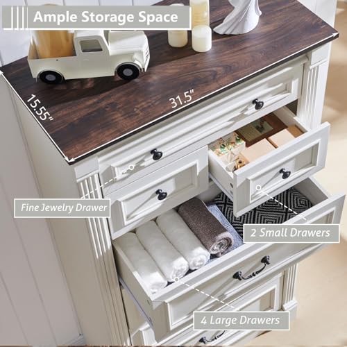 Image of Farmhouse 7 Drawers Dresser for Bedroom, 57 inch Tall Dressers & Chests of Drawers w /Roman Column, Large Storage Dressers Organizer for Bedroom, Hallway, Living Room, White