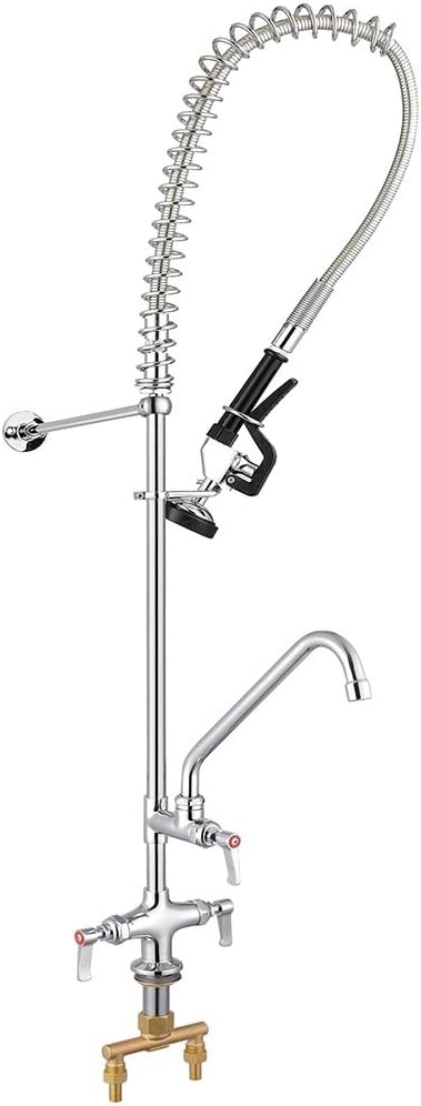 Aquaterior Commercial Kitchen Sink Faucet Pre-Rinse Faucet 48" Height with Add-On Faucet Upgrade Handle Desk Mount Fit for 2/3 Compartment Sink cUPC NSF ANSI CEC
