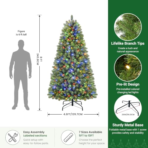 Image of 8FT Artificial Prelit Classic Christmas Tree with Remote Control,Timer