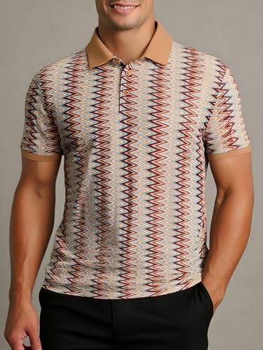 Alex Vando Mens Lace Polo Shirts Fashion Vibrant Short Sleeve Casual Shirts for Men