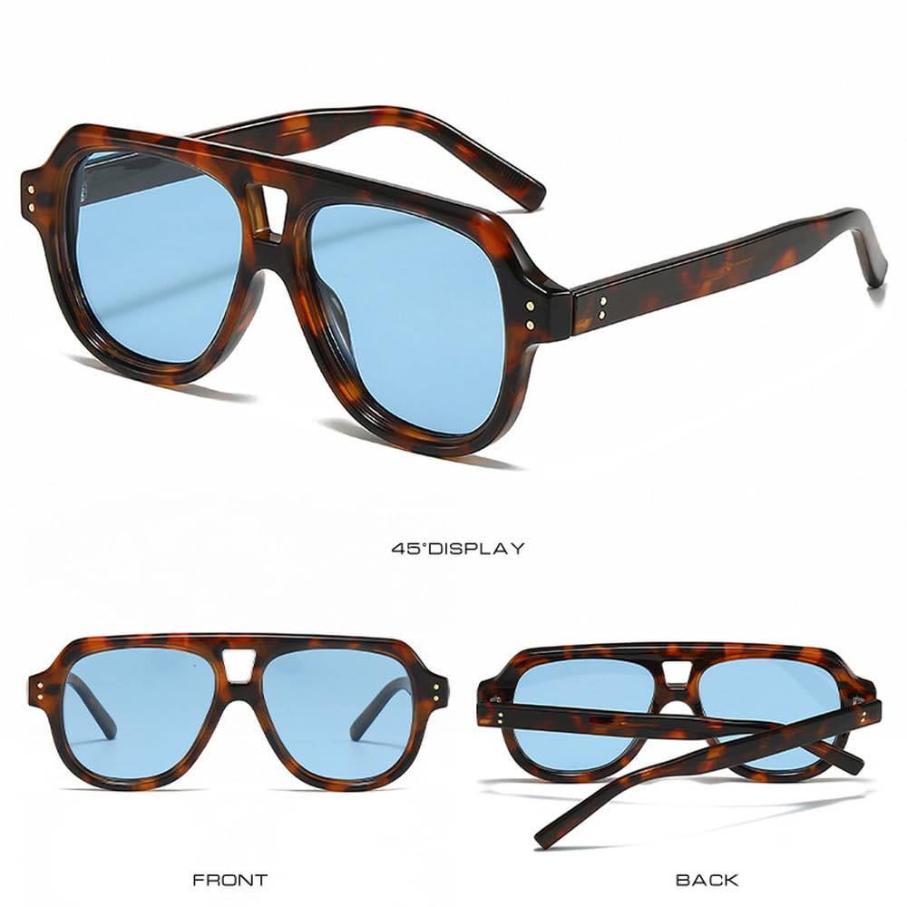 Vintage Double Bridges Polarized Men Square Okulary przeciwsłoneczne Moda Kobiety Okulary przeciwsłoneczne Trendy Nity Żółty Niebieski UV400