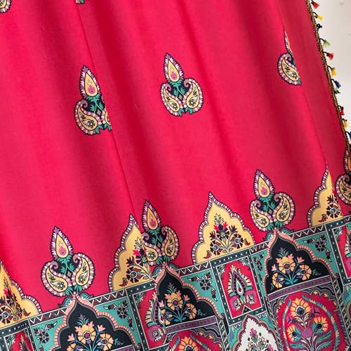 Image of Red Paisley Curtains 96 Inches Long, Boho Farmhouse Light Filtering Rod Pocket Drapes with Tassel Trim for Bedroom Living Room, 2 Panels