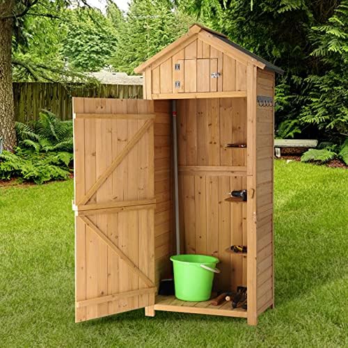 B BAIJIAWEI Outdoor Storage Cabinet – Wooden Garden Utility Tool Storage Shed – Wooden Storage Box with Lockable Doors for Garden Lawn Backyard