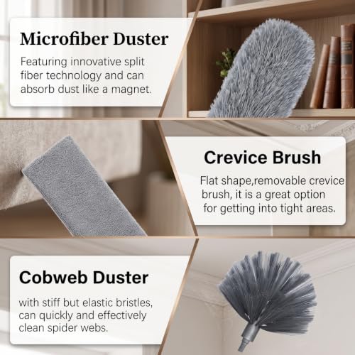 Image of Dishmatic 3 in 1 Long Handle Microfiber Feather Ceiling Duster with Extendable Pole 30-100 Inch with Anti Scratch Bendable Head for Cleaning High Cobweb Stick High Ceiling Fan