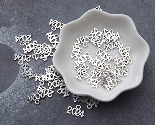 Ruwado 50 Pcs 2024 Charms Silver Year Signet Bulk Antique Number Pendants For Jewelry Making Finding Craft Accessories Necklace Bracelets Keychain Diy Project Christmas Décor (2024, Silver) #TOP4