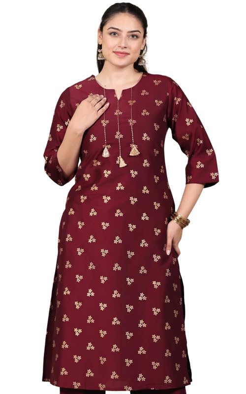 aramya Chanderi Maroon Straight Gold foil Print Evening Kurta for Women-picture-11