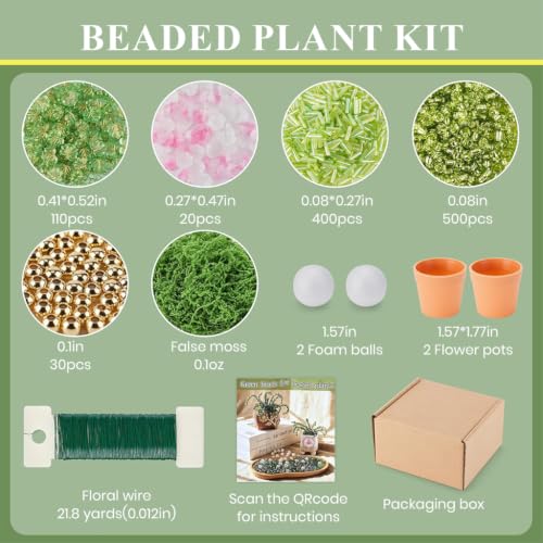 Image of PATPAT 1050Pcs+ Beads Kit for DIY Beaded Planter Kit, Green Glass Bead Hanging Plant Ornament Making Set with DIY Craft Supplies Tools for Home Decor and Garden Decor