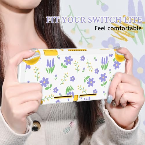 DLseego Protective Case for Switch Lite,Flower Printing Hard PC Full Protection Shell Cover Anti Scratch Skin with 2PCS Thumb Grip Caps,White - Image 2