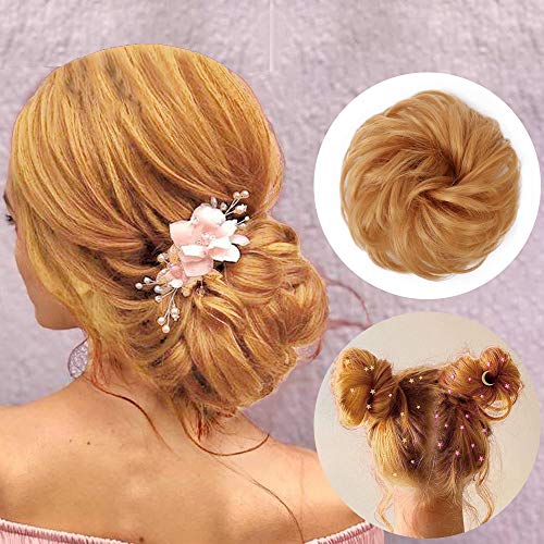 2PCS Messy Bun Hair Scrunchies Curly Wavy Scrunchy Updo Bun Extensions for Women and Girls Messy Synthetic Chignon Hairpiece Scrunchie Scrunchy Updo Hairpiece for Women(1050# Sandy Blonde)