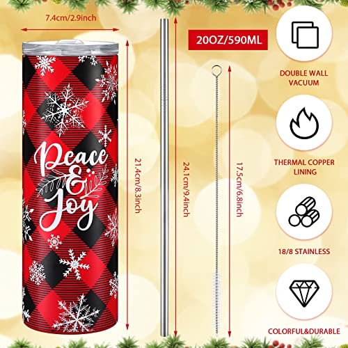 Maxdot 4 Pieces Christmas Tumbler Set Stainless Steel Christmas Mug Double Insulated Water Cup Vacuum Skinny Travel Tumbler For Lovers, 20 Oz With Lids Straws And Brushes(Buffalo Grid Style) #TOP1