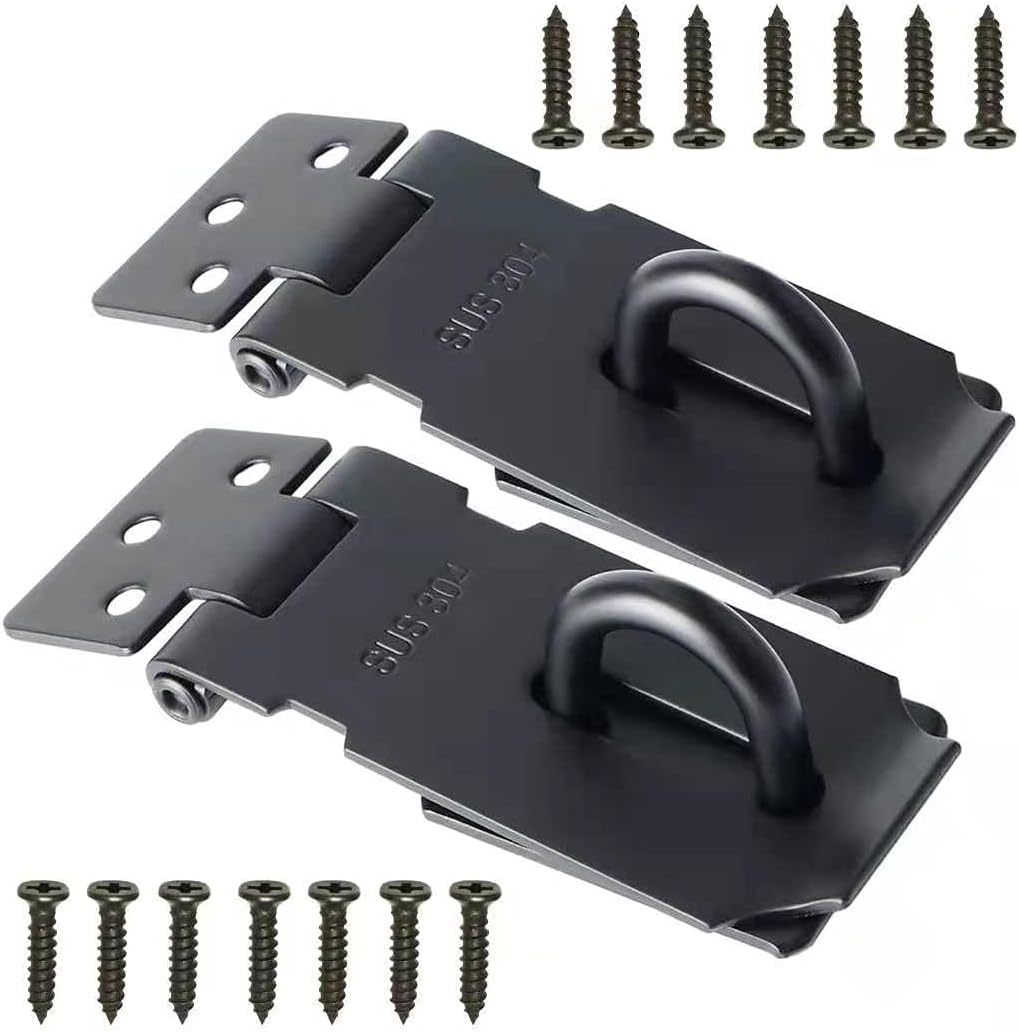 2 Pack Padlock Latch Lock, 3 Inch Stainless Steel Gate Latch, Matte Black Door Lock Hasp Latch with Screws, Door Locks for Bedrooms Shed Cabinet