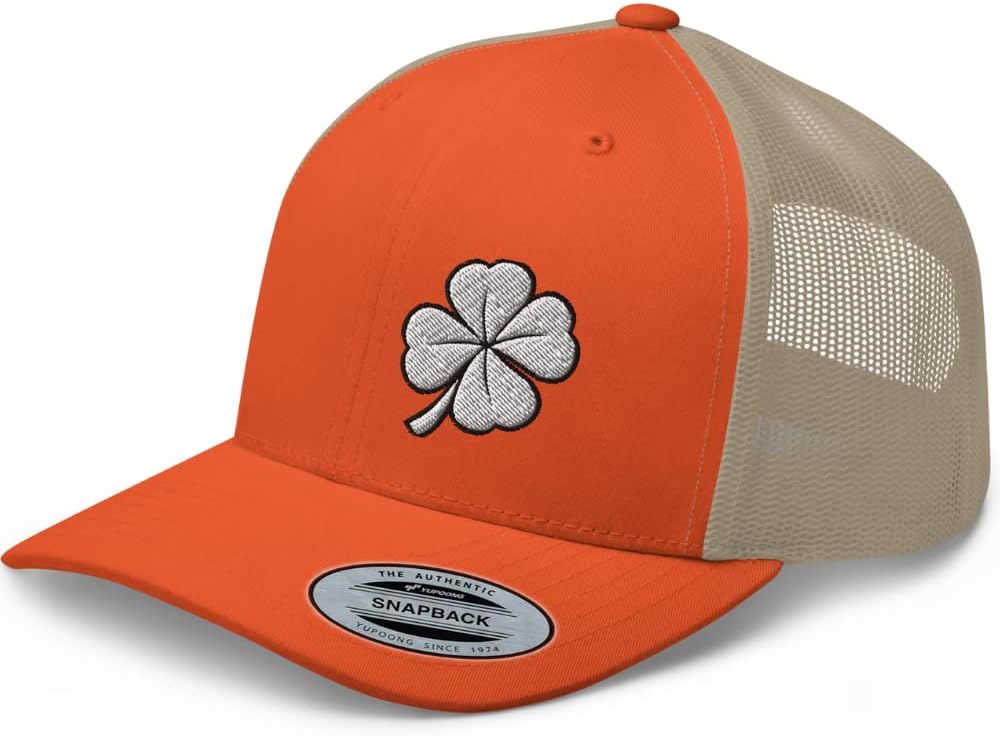 Lucky Clover Collection | Premium Trucker Hat | Embroidered 4 Leaf Irish Lucky Ban Clover Baseball Cap