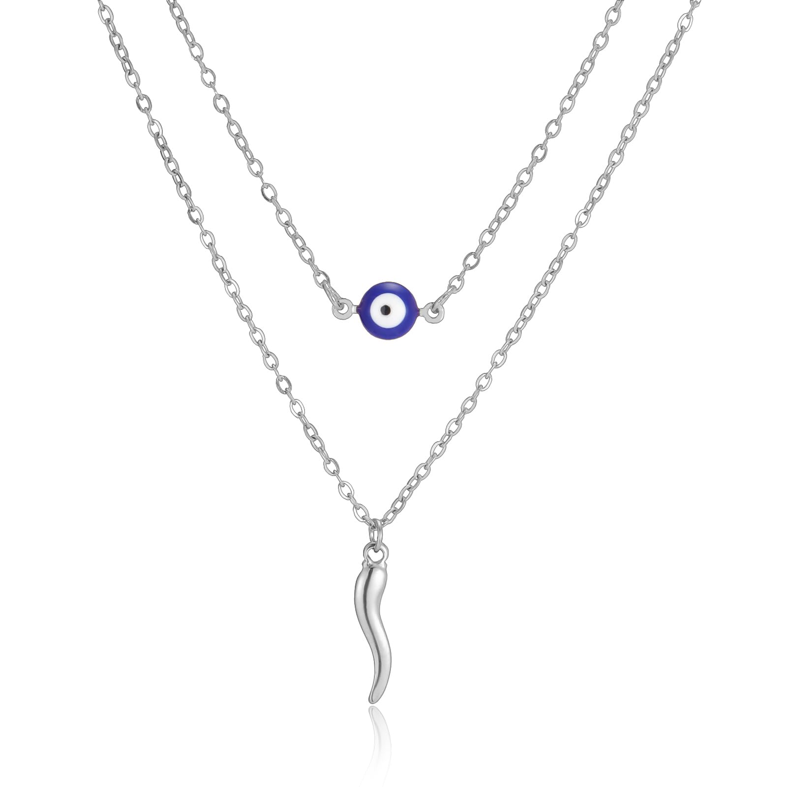 VASSAGO Evil Eye Halskette italienisches Horn Anhänger mehrlagige Halsketten für Damen türkisches blaues Auge Glücksschutz Schmuck Geschenk für Damen und Herren