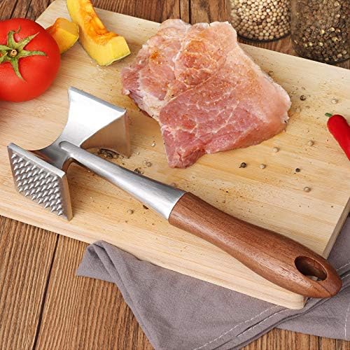 Asdirne Fleischklopfer, Schwer Belastbar Fleischhammer, Steakhammer mit Holzgriff und Lebensmittelechter Zinklegierung, 2 in 1 Fleischklopfer, 26 CM