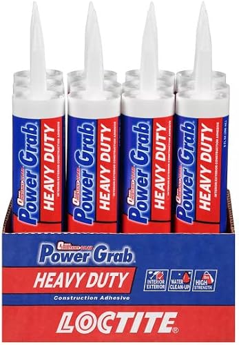 Loctite Power Grab Express Heavy Duty Construction Adhesive, Versatile Construction Glue for Wood, Wall, Tile, Foam Board & More - 9 fl oz Cartridge, Pack of 12
