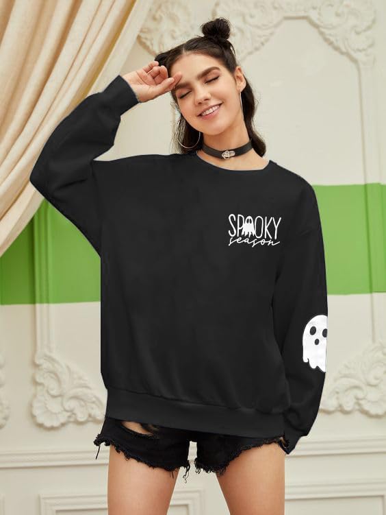Halloween Sweatshirt for Women Spooky Season Long Sleeve Shirts Casual Ghost Crew Neck Pullover Tops - Image 3