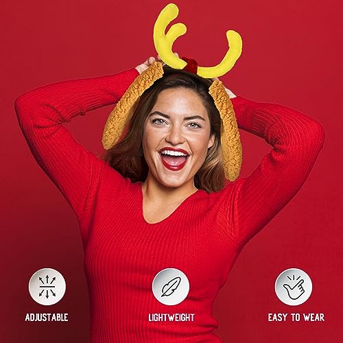 Luvfamday Deer Antler Headband with Dog Ears Deer Horn Headpiece Reindeer Costume Accessories Funny Party Favors Women Men (Antler Headband) - Thumbnail 2