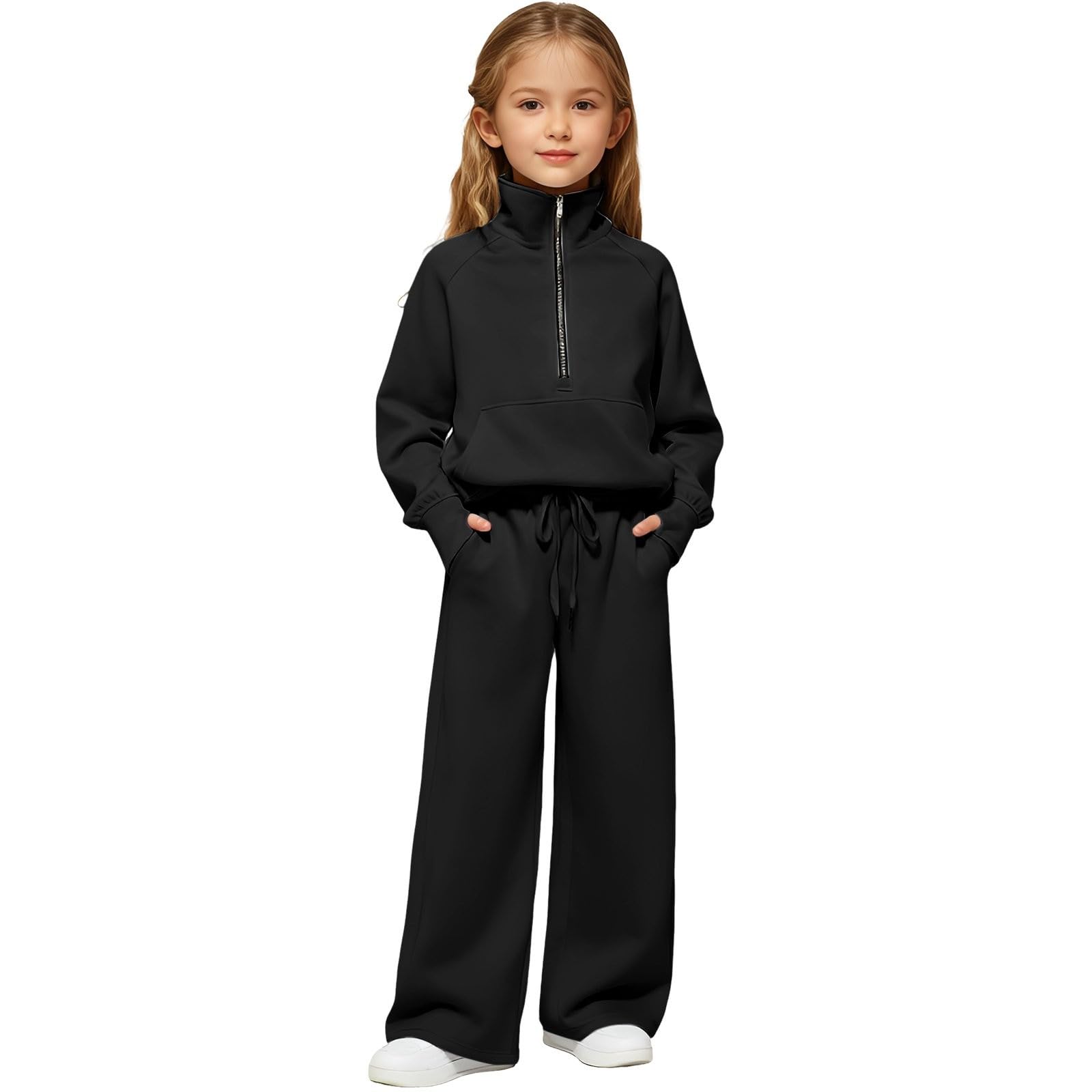 Tuta da ginnastica per bambini, set da 2 pezzi, felpa e pantaloni della tuta, per ragazze e ragazzi, tinta unita, casual, a maniche lunghe, pantaloni sportivi