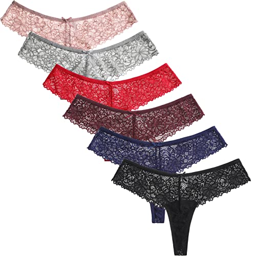 HOKEMP Femme Slips Culottes Strings Sexy en Dentelle pour Tanga,Multicolor,Lot de 6-Large Cover