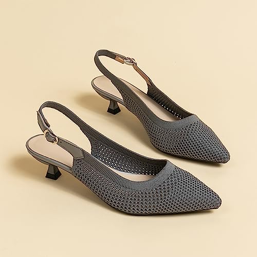 Image of youngshow Women's Slingback Kitten Heels for Work | Knit, Low Heels, Elastic Back Strap, Slip on, Pumps for Office, Wedding, Party