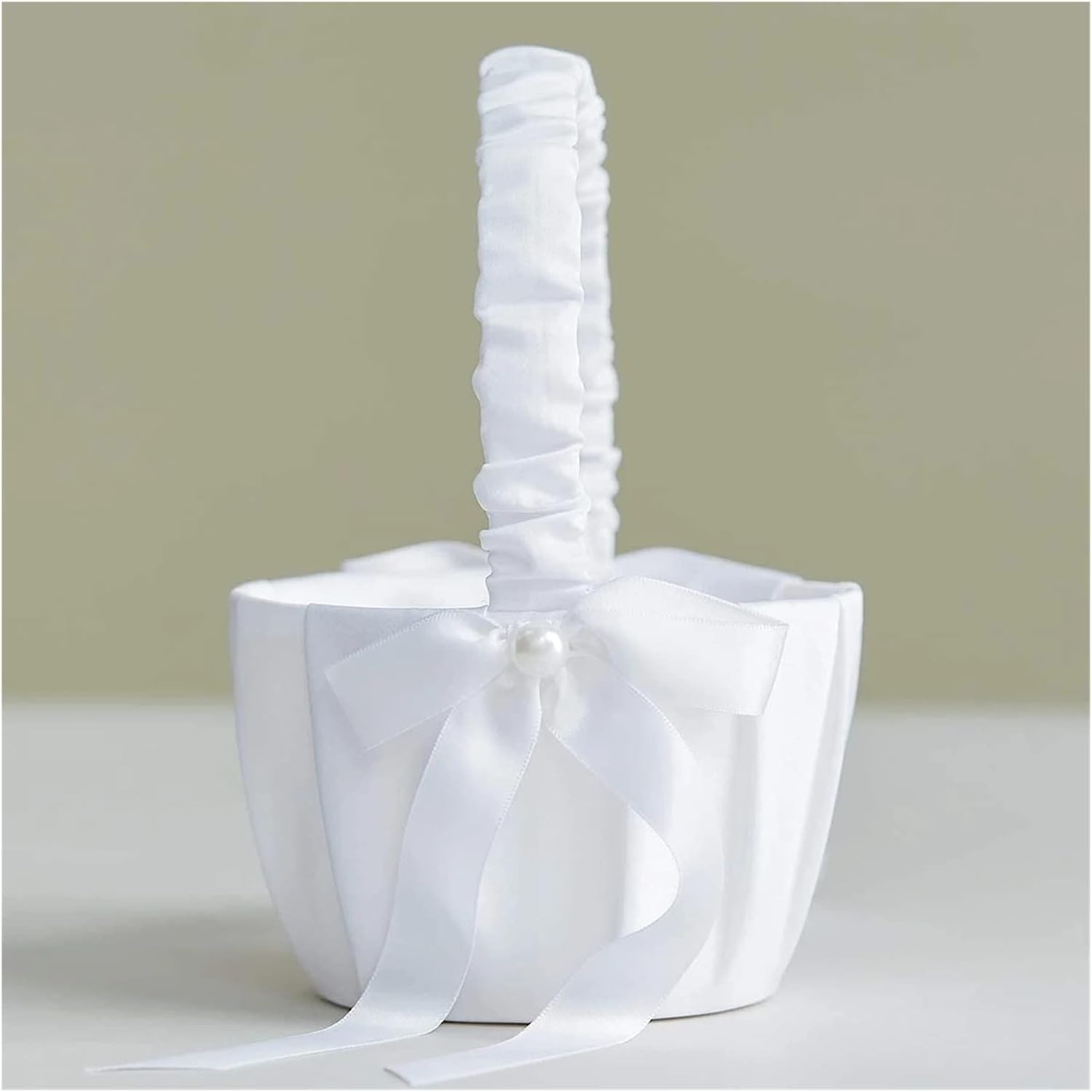 JSEIAJB White Flower Girls Basket Silk Wedding Basket for Flower Bride/Kids Hand Held Wedding Ceremony Party Accessories