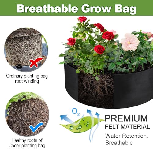 IWNTWY 2-Pack 15 Gallon Grow Bag, Heavy Duty Thickened Fabric Pots Round Raised Garden Bed Planter for Planting Herb Flower Vegetable Potato Plants (24\" D × 8\" H)