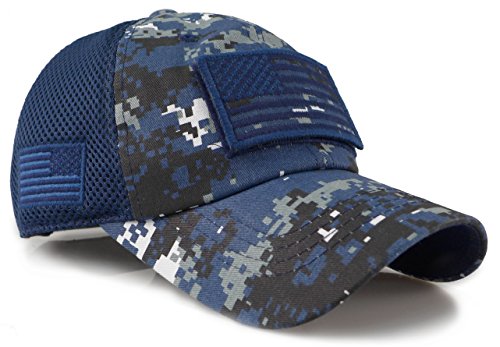 The Sox Market Camouflage Constructed Trucker Special Tactical Operator Forces USA Flag Patch Baseball Cap (Digital Navy)