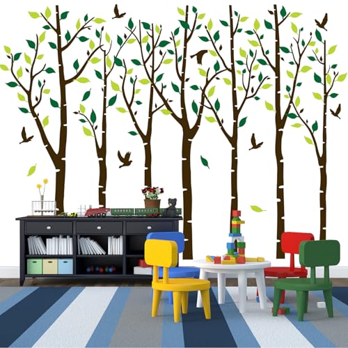 Vinilo decorativo gran árbol de bosque de abedul