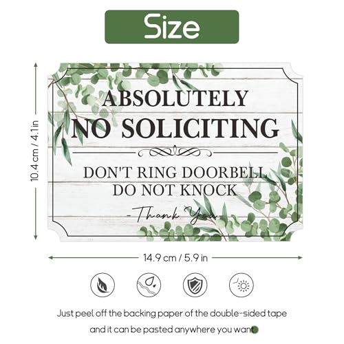 Image of No Soliciting Sign for Front Door,Self-Adhesive Elegant Do Not Knock or Ring Doorbell No Soliciting Sticker for Home, No Solicitors Sign for Doorbell, House Door, Home, Office 5.9 inchx 3.9 inch