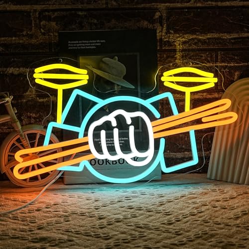 Image of Drum Set Neon Sign for Wall Decor Music Led Sign Musical Instrument Neon Light Drummer Led Light Drum Neon Light Sign for Music Studio Wall Art Musical Show Wall Decor