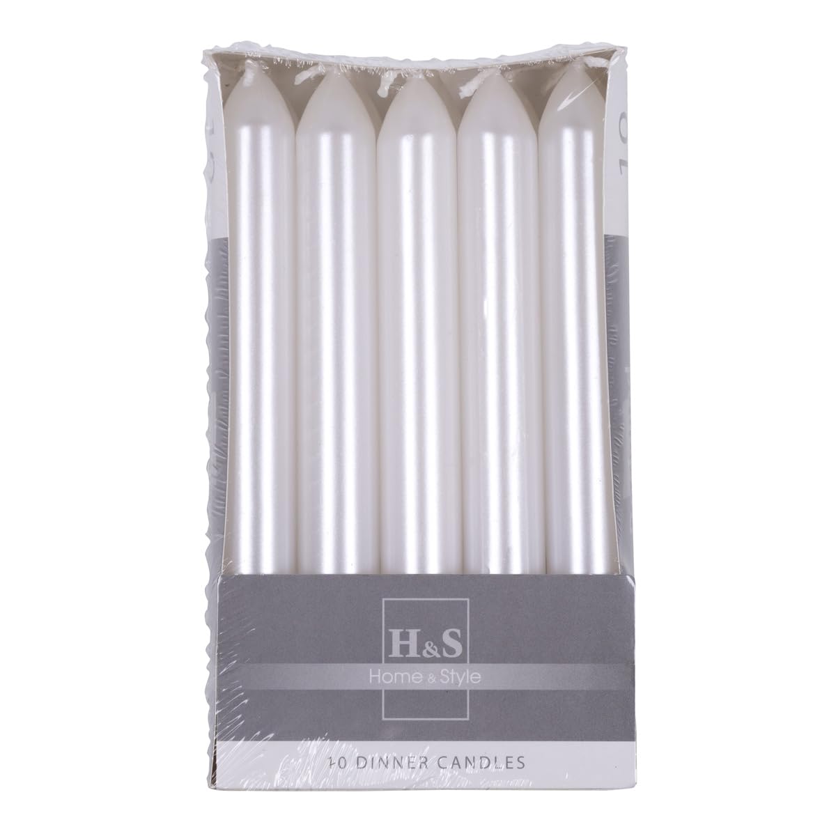 DONAU Home Juego de velas de barra lacadas lisas/blanco metálico, 10 unidades en caja, 17 x 2 cm de diámetro, sin perfumar, cilíndricas, para decoración en el salón, baño, 6 horas de combustión