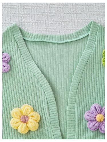 WDIRARA Girl's 2 Piece Outfits Floral Appliques Long Sleeve Cardigan Cami Dress Set3